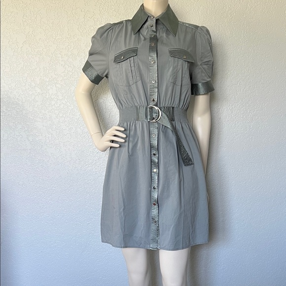 Vertigo Paris Dresses & Skirts - Belted Shirt Dress Snap Front Pockets Green Medium Vertigo Paris